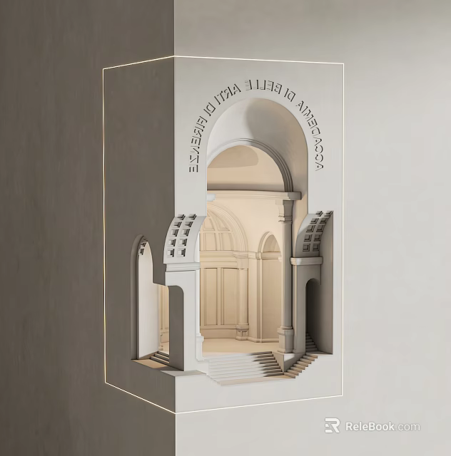 Classical Indoor Wall Lamp Design With Arched Doorway And Carved Details 3d model 