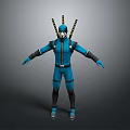 3D Character Model In Blue Uniform With Black Yellow Antennae And Arms Outstretched