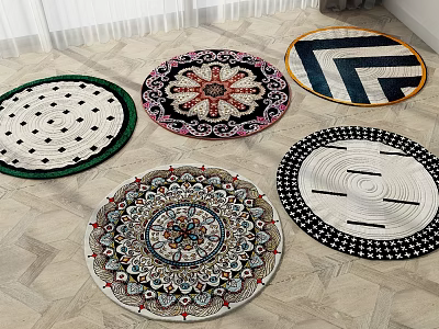 Round Rugs With Various Geometric And Floral Patterns For Home Decor 3d model
