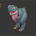 Cute Blue Dinosaur Game Character With Big Eyes And Pink Belly In Cartoon Style