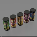 Colorful Lay's Stax Potato Chips Cans with Various Flavors Arranged in Row for Snack Storage