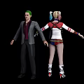 Game Movie Characters With Blue Pink Pigtails White Top Red Sleeves Green Hair Gray Suit