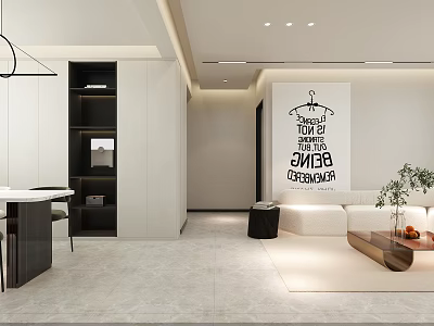 Modern Dining Living Room Interior With Sofa Dining Table Pendant Light And Wall Art 3d model