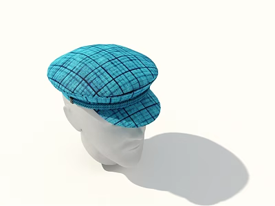 Fashionable Turquoise Plaid Newsboy Cap As Casual Daily Accessory For Men Women 3d model