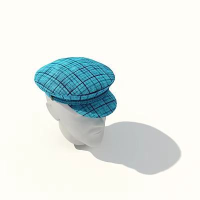 Fashionable Turquoise Plaid Newsboy Cap As Casual Daily Accessory For Men Women 3d model