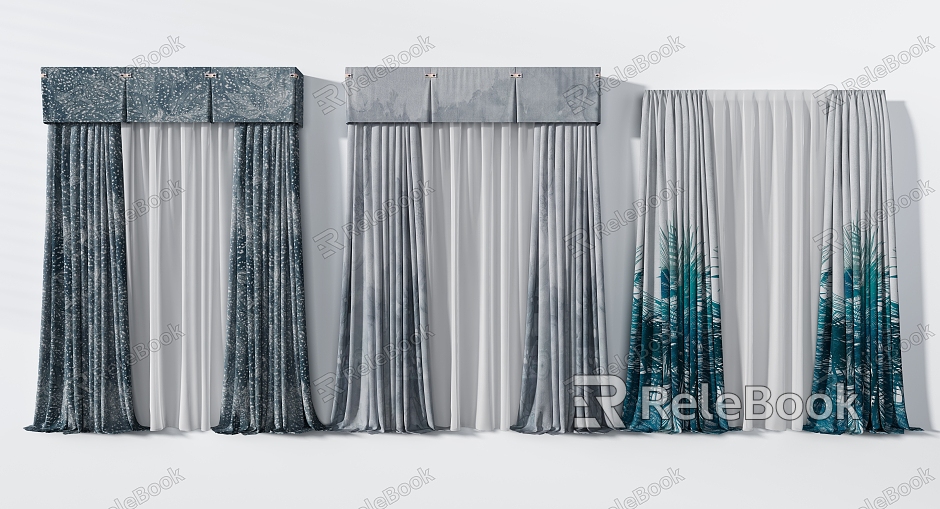 Advanced gray blue art dark pattern curtain combination model