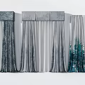 Advanced gray blue art dark pattern curtain combination 3d model