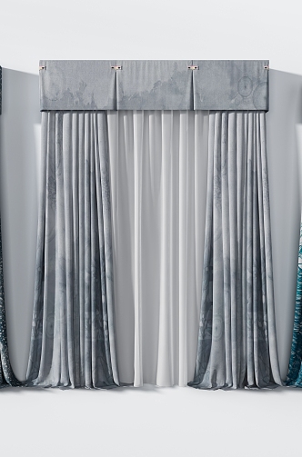 Advanced gray blue art dark pattern curtain combination 3d model