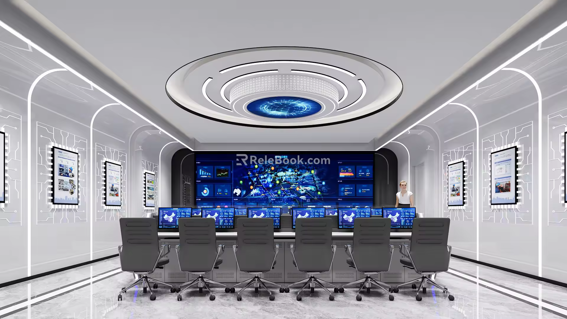 Command Control Room of Modern Monitoring Room 3d model