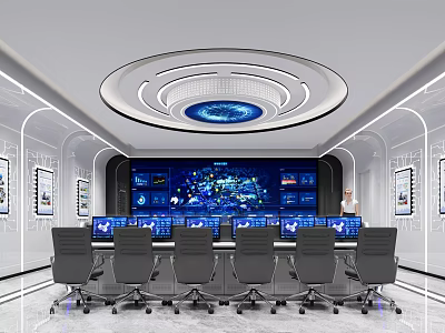 Modern Control Room Interior With Multiple Monitoring Screens Control Panels And Operator Seats 3d model