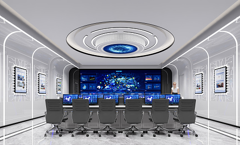 Command Control Room of Modern Monitoring Room 3d model