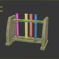Wooden Test Tube Stand With Glass Tubes Containing Various Colored Liquids