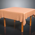 Wooden Dining Table Featuring Orange Polka Dot Tablecloth For Home Decor 3d model