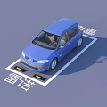 Blue Renault Car Parked in Branded Parking Space with Clear White Markings