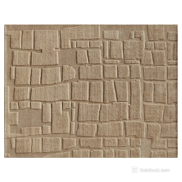 Square Rug With Beige Geometric Square Pattern And Textured Woven Design For Living Room Decor 3d model 