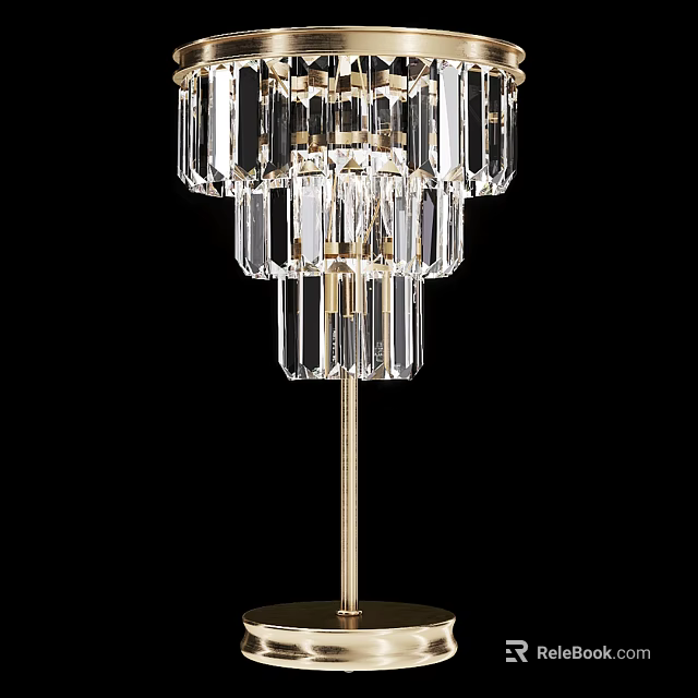 Elegant Luxury Crystal Table Lamp With Tiered Shades And Gold Metal Base 3d model 