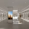 Modern Clothing Store Front With Glass Windows Mannequins Decorative Plants And Displayed Clothes