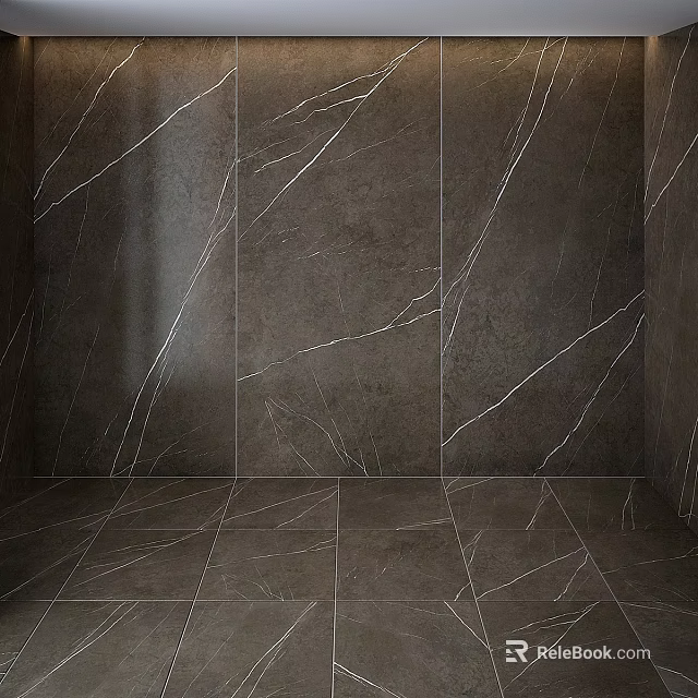 Dark Gray Marble Interior Wall And Floor Tiles With White Veins Texture 3d model 