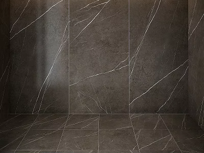 Dark Gray Marble Interior Wall And Floor Tiles With White Veins Texture 3d model