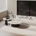 Modern Sofa and Coffee Table Set with Round Marble Top and TV Backdrop Design