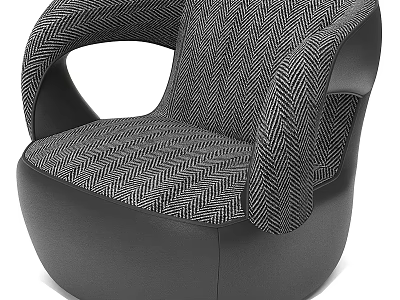 Modern Single Sofa With Herringbone Fabric Curved Black Armrests And Stylish Design 3d model