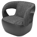 Modern Single Sofa With Herringbone Fabric Curved Black Armrests And Stylish Design
