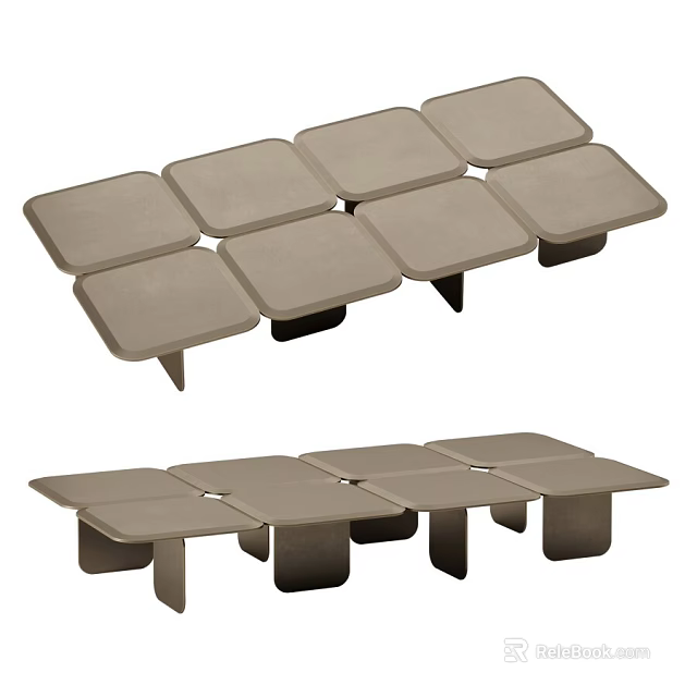 Modern Modular Coffee Table Set With Multiple Square Units And Black Legs 3d model 