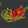 Red And Gold Decorative Sleigh With Curved Frame Red Seat Gold Lanterns And Reflection