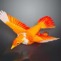 Vibrant Orange And White Bird With Spread Wings On Dark Reflective Surface