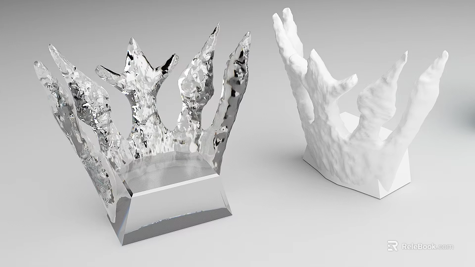 Two Decorative Crowns Silver Metallic And White Ceramic With Irregular Texture Design 3d model