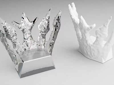 Two Decorative Crowns Silver Metallic And White Ceramic With Irregular Texture Design 3d model