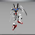 White Robot Figure With Red Feet Blue Chest And Swords Design