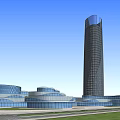 Modern Commercial Complex Design With Green Roof Glass Dome Tower And Open Plaza