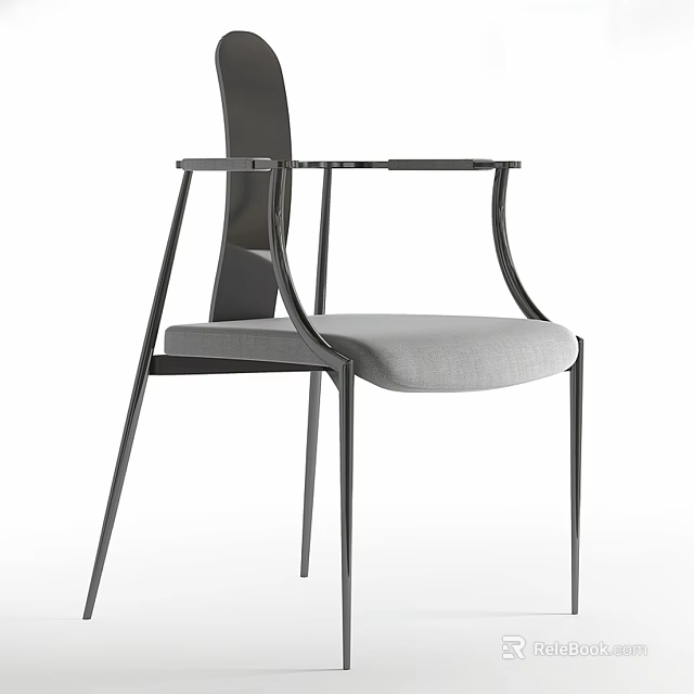 Modern Accent Chair With Sleek Metal Frame Armrests And Gray Cushion 3d model 