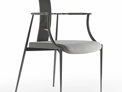 Modern Accent Chair With Sleek Metal Frame Armrests And Gray Cushion 3d model