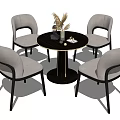 Modern Dining Table And Chairs Set With Light Gray Seats And Dark Round Top 3d model
