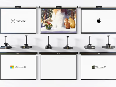 Professional Projection Monitoring System With Multiple Projectors And Screens Displaying Brand Logos 3d model