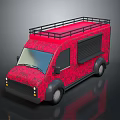 Red Patterned Food Truck With Roof Rack And Side Window Design