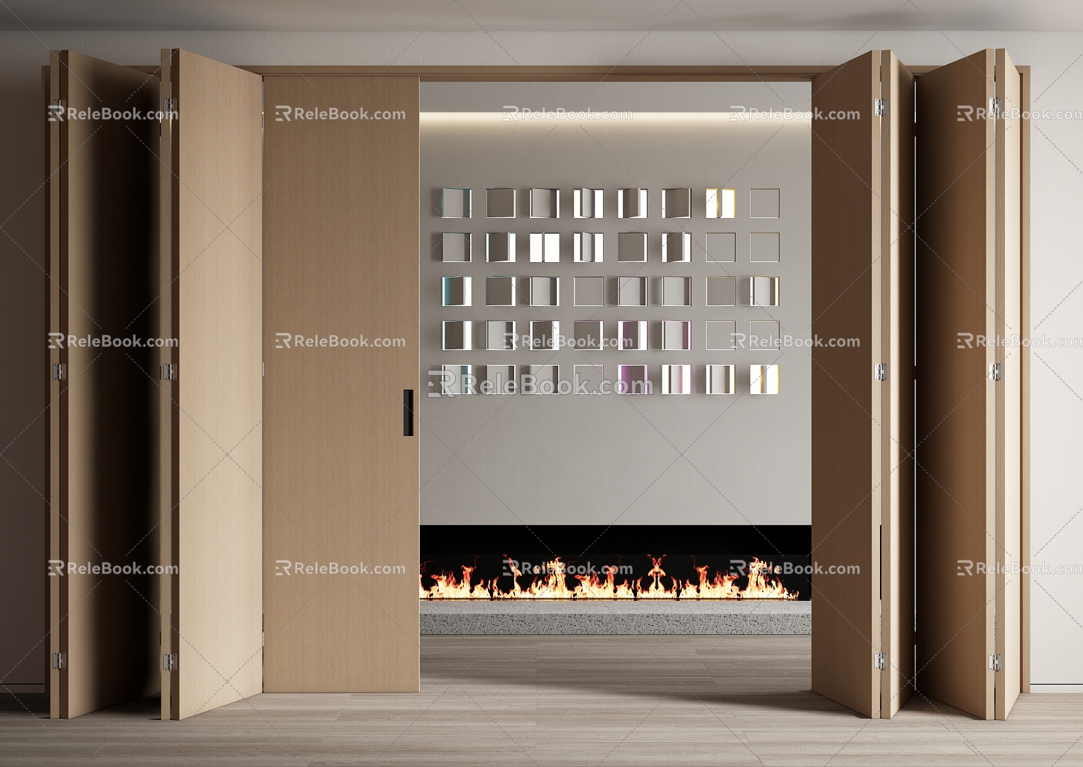 Modern folding door folding door multi-link sliding door folding sliding door fireplace 3d model