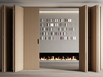 Modern folding door folding door multi-link sliding door folding sliding door fireplace 3d model