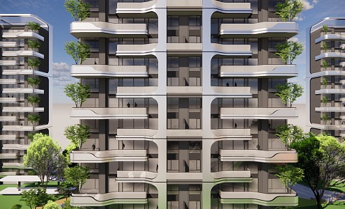 The fourth generation of public building facade housing 3d model