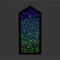 Stained Glass Home Decor Piece With Arched Top Wooden Frame And Colorful Mosaic Design