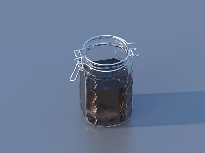 Transparent Glass Jar With Metal Clasp Containing Dark Liquid On Gray Background 3d model