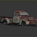 Vintage Rusty Truck With Red And Blue Rust Patina And Reflective Surface