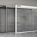 Modern Shop Front Roller Shutters With Transparent Slats And Three Units 3d model