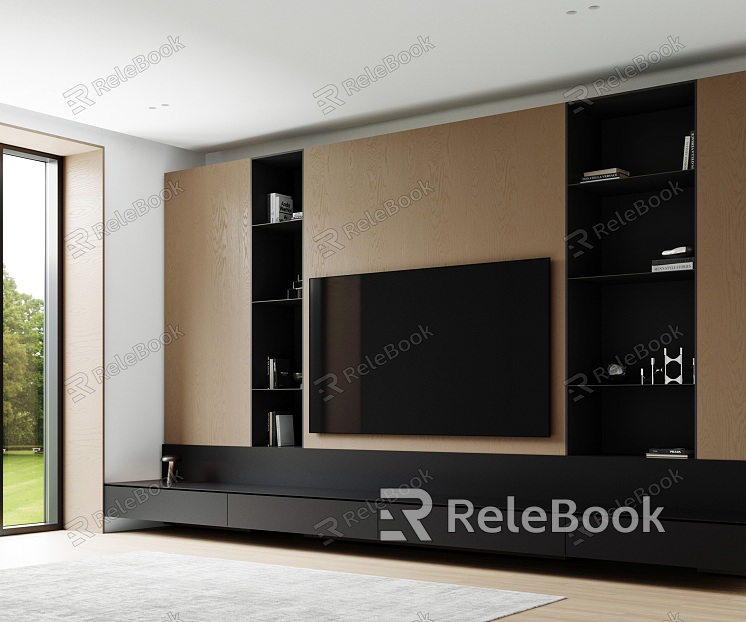 Modern TV Background Wall Solid Wood Background Wall TV Cabinet Decorative Ornaments TV Set model