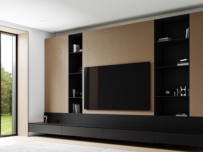 Modern TV Background Wall Solid Wood Background Wall TV Cabinet Decorative Ornaments TV Set model