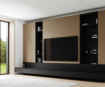 Modern TV Background Wall Solid Wood Background Wall TV Cabinet Decorative Ornaments TV Set 3d model