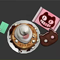 Pancakes Topped With Strawberry Syrup Cream Marshmallows Served With Green Drink Box And Pink Cookie