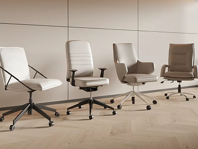 Modern Light Colored Office Chairs with Various Designs and Rolling Bases 3d model